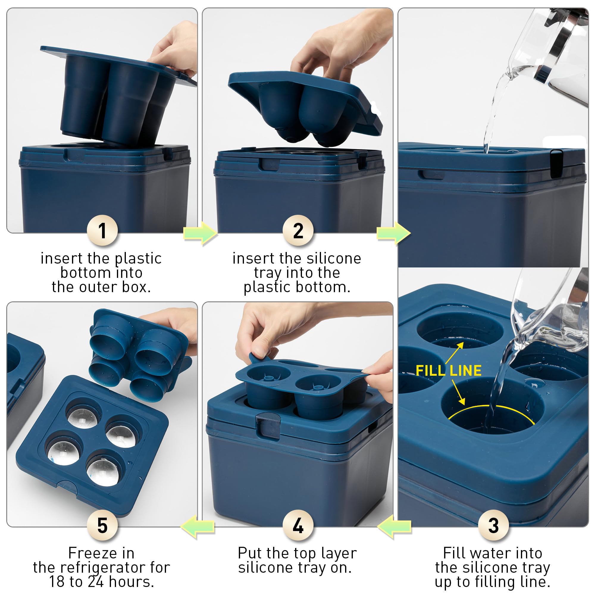 Amazon.com: Clear Ice Ball Maker Tray - 2 Inch Ice Cube Maker Mold